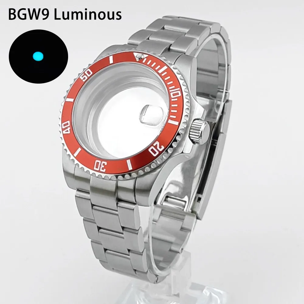 

Серебряный корпус SUB диаметром 40,5 мм подходит для механизма NH35/36, высококачественный алюминиевый безель BGW9, сине-зеленый светящийся аксессуар для часов