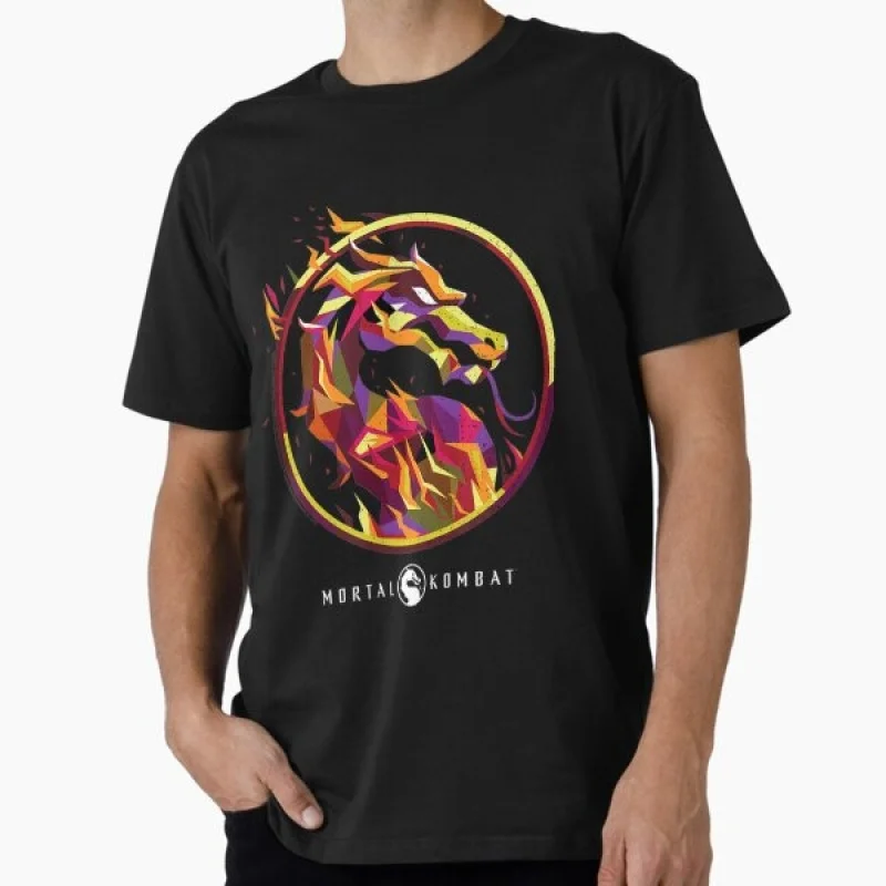 

Vintage 90's Mortal Kombat Low Poly Logo Gift tee for gamer 100% cotton printed Men's Short Sleeve Graphic T-Shirt All size tops