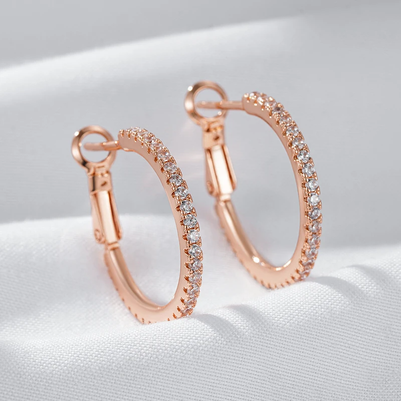 Kinel Trendy 585 Rose Gold Color Big Hoop Earrings For Women Luxury Natural Zircon Accessories Bride Wedding Vintage Jewelry