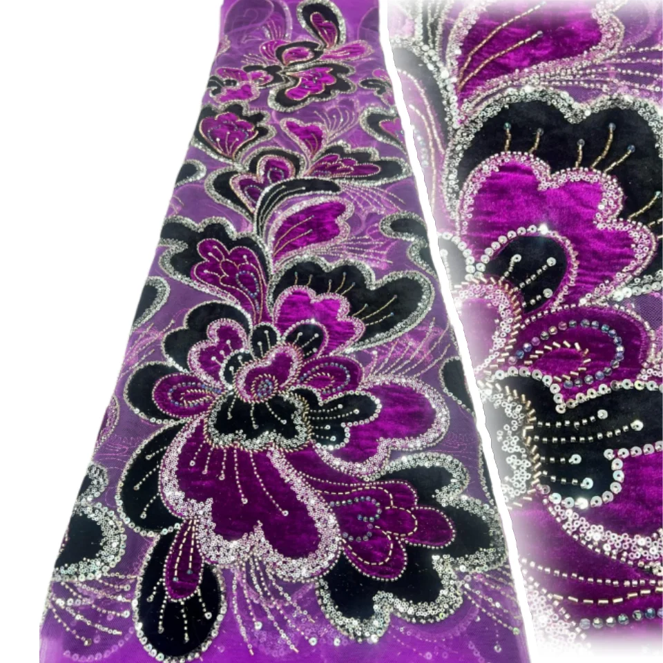 Velvet Fabric Embroidery - 2026 럭셔리 블랙 화이트 벨벳 레이스