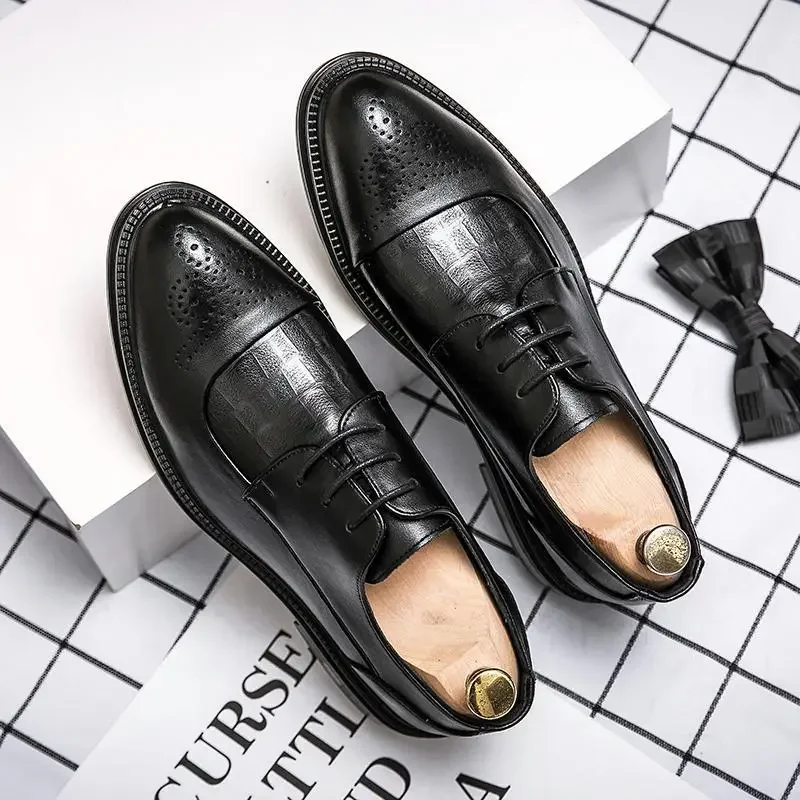 

Party Men's Shoes Casual Business Wear Black Leather Shoes Platform Shoes Korean Style round Toe Luxury