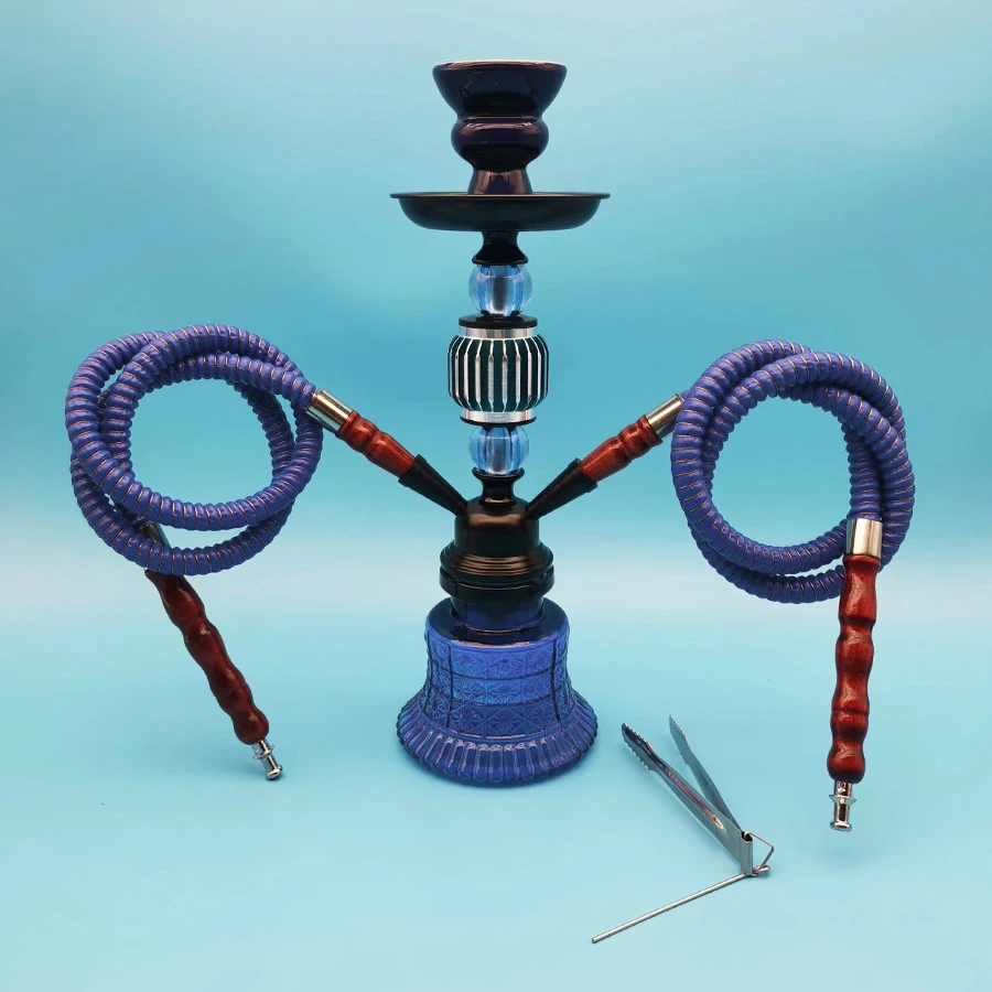 Arabia Shisha-Set, kleine Doppelrohr-Shisha-Glasflasche, Keramikschüssel, Schlauch, Wasserpfeife,