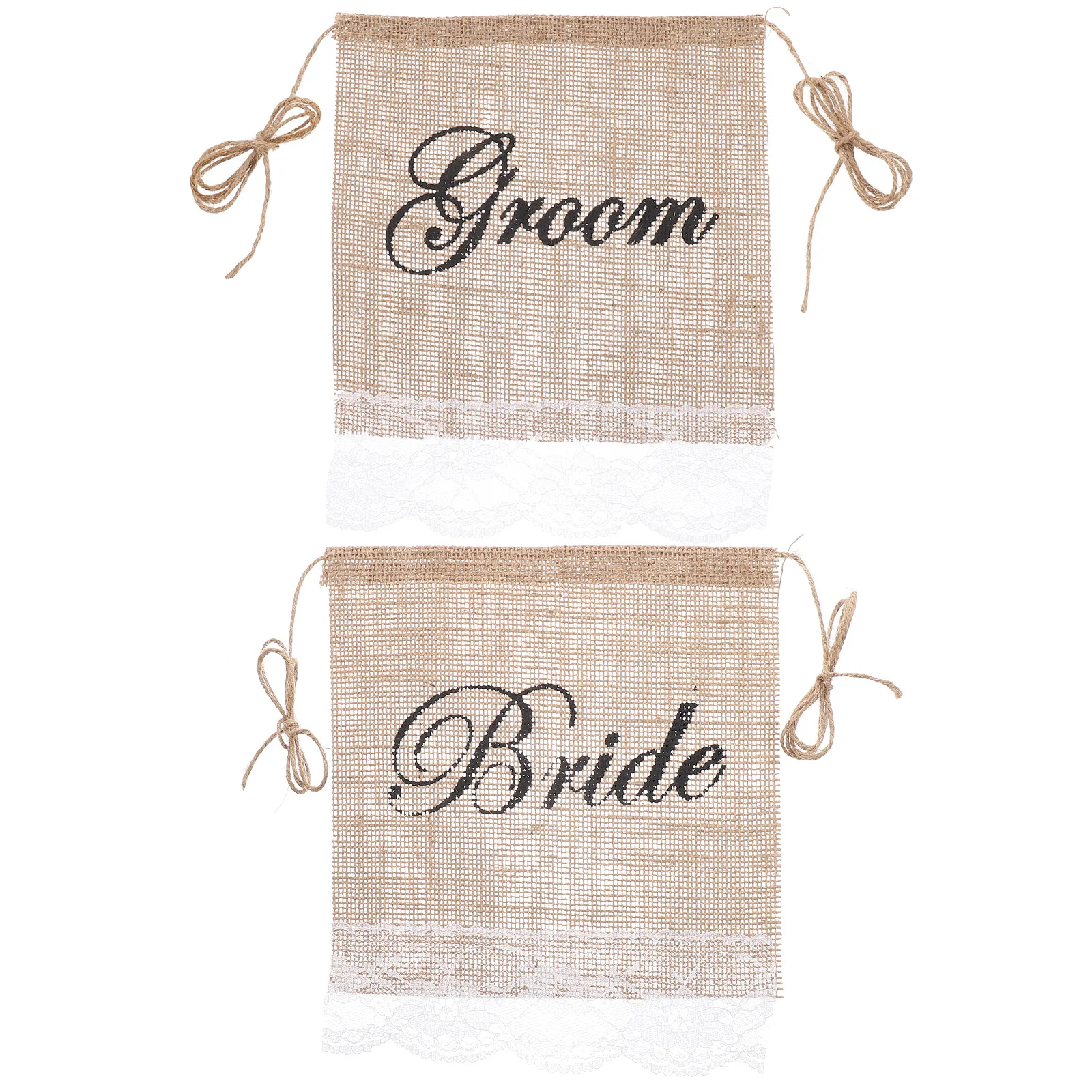 

2Pcs Wedding Party Bunting Bride Groom Chair Signs Vintage Rustic Decor for Anniversary Engagement Celebration Burlap Banner