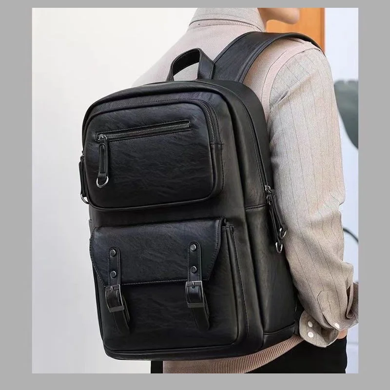 Leather Man Laptop Bag Free Shipping Fashion Men Backpacks Large Capacity Business Travel Bag Korean Male School Bag