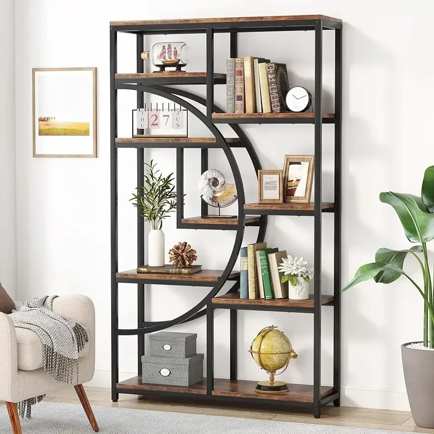 

Книжная полка, промышленный 5-уровневый Etagere книжный шкаф, отдельно стоящий высокий книжный Стеллаж с 9-открытым