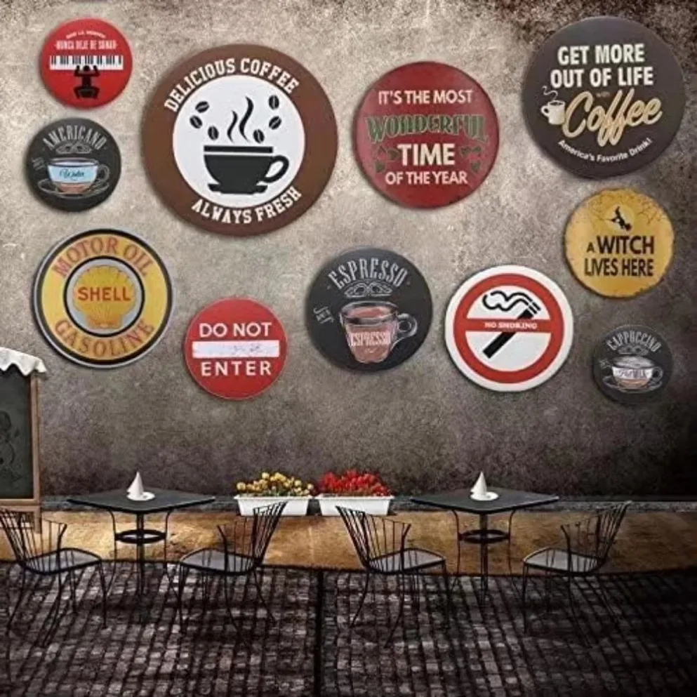 الطاووس خمر معدن مستدير القصدير تسجيل الحنين المعادن تسجيل ديكور المنزل ل Culb بار حديقة المطبخ مطعم المرآب 12x12 بوصة #6