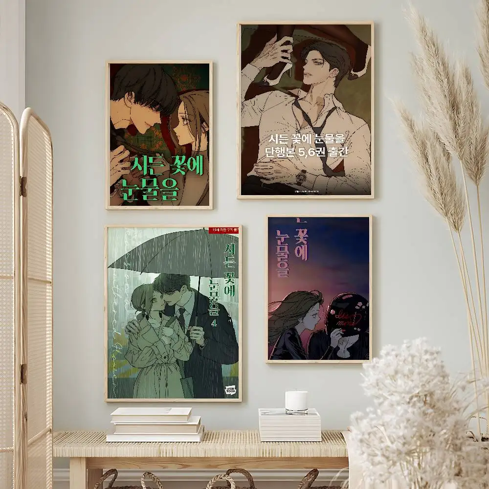 Dark Anime Tears on a Withered Flower Posters Premium Self-Adhesive No Residue Wall Sticker for Home Office Bar Decor