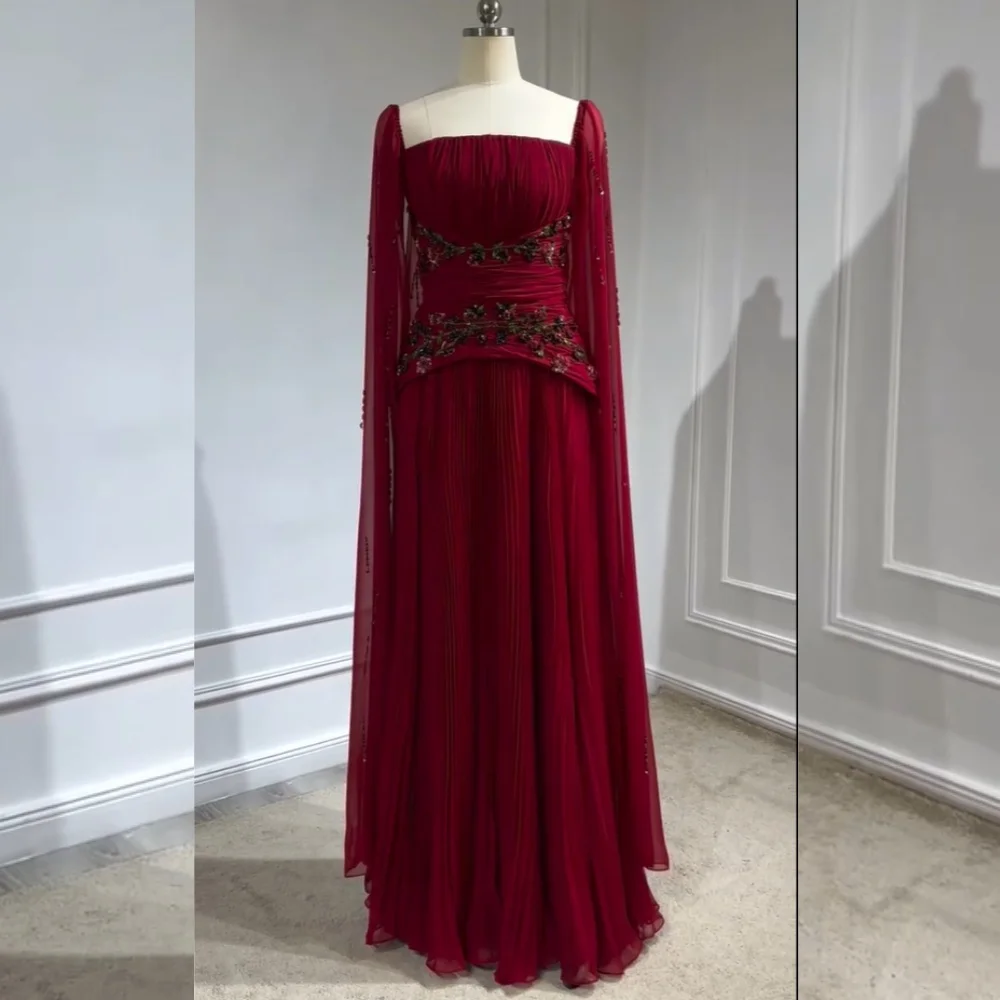 

Customized Fashion Chiffon Pleat Sequined A-line Square Neck Long Dresses Bespoke Occasion Homecoming Exquisite