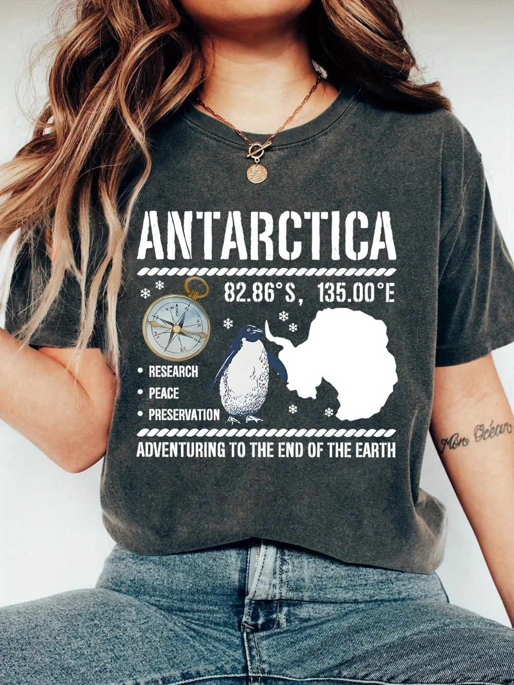 Antarctica penguin T-shirts compass T-shirts Antarctica T-shirts adventure to the ends of the earth Couple pure T-shirts