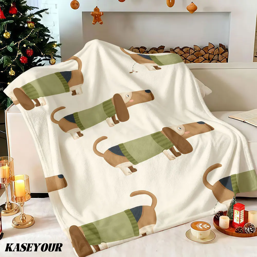 Dachshund in Sweater Winter Summer Flannel Blanket Throw Fleece Soft Fuzzy Plush Cozy Fleece Blankets for Sofa Ideal Gifts