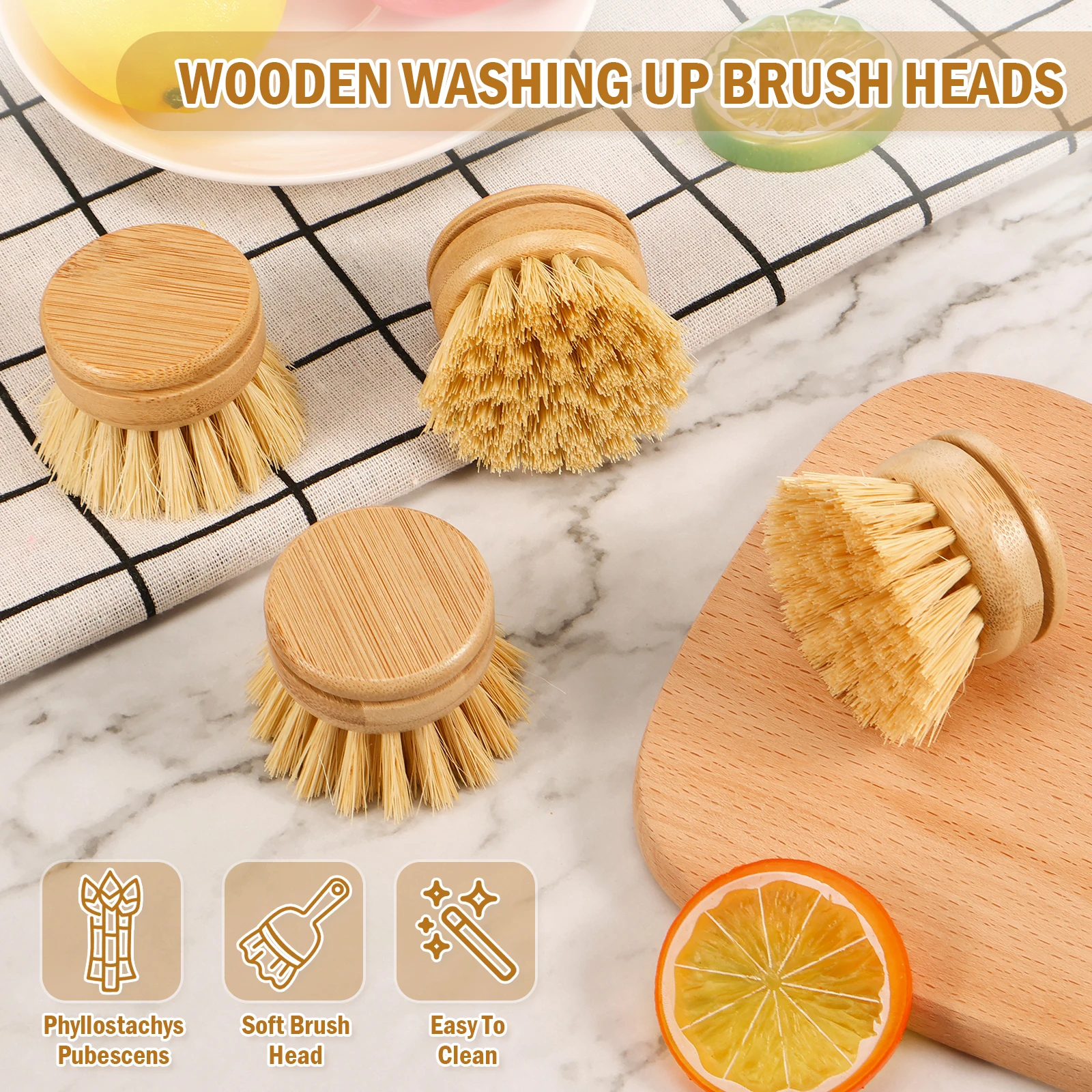 Kitchen Dish Brush Natural Bamboo Dish Scrub Kitchen Cleaning Tool Environmentally Friendly Brush Head for Washing Pots Stove