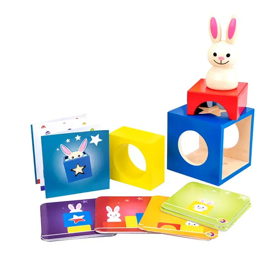 Wooden Magic Box Rabbit Animal Geometric Building Blocks Educational Desktop Game Toy for Kids Ideal Birthday Gift