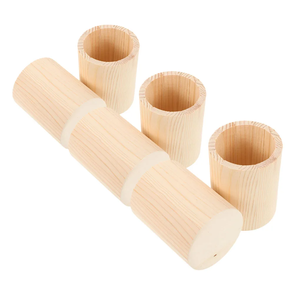 

6pcs Solid Wood Desk Organizer Compact Multifunctional Pen Stand Makeup Brush Holder Wooden Surface Elegant