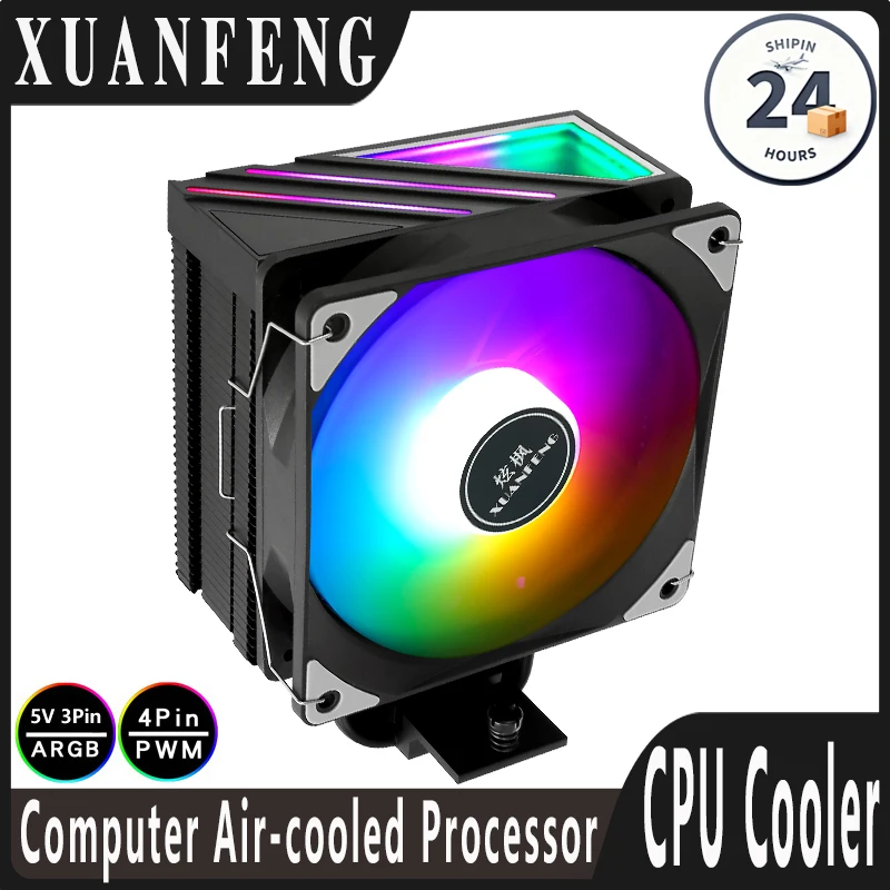 

XUANFENG CPU Cooler x79 x99 Black Knight ARGB Fan 120mm 4 Heat Pipe Install LGA115x 1200 1700 18xx 2011-3 2066 AM4 AM5 i5 i7 i9