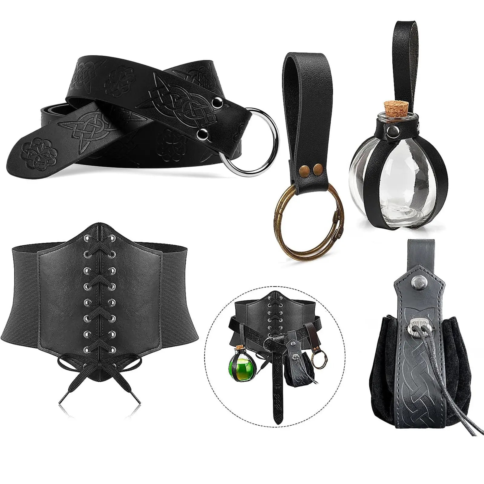 5-Piece Set of Corset Renaissance Belt Medieval Renaissance Belt Pouch Cork Potion Bottle Festival Halloween Costume Accessories