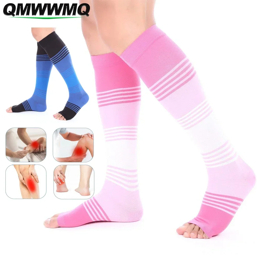 1Pair Premium Open Toe Compression Socks Dress Series 20-30mmHg, Toeless Compression Socks Women for Running, Athletic, Sports