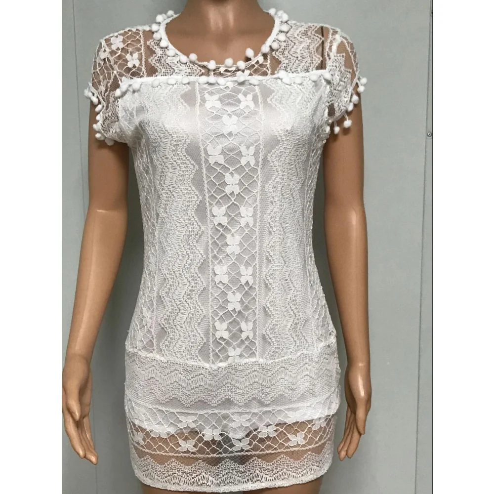 Women Summer Dresses Summer White Black Plain Lace Mini Party Dresses Sexy Club Casual Vintage Beach Sun Dress