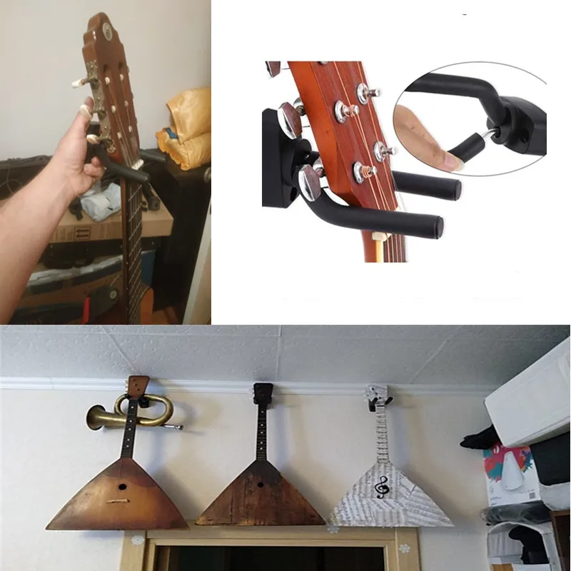 4PCS Guitar Hook Wall Mount For A Variety Of Instruments With 2 Screws Each And 2 Pieces Of Celluloid 0.5mm Rubber Pads