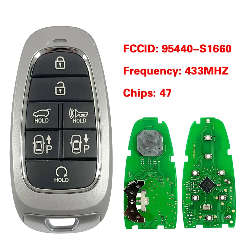 

CN020262 Aftermarket Key For Hyundai Santa Fe 2023 Smart Remote Key 6+1 Buttons 433 MHz 47 Chip FCCID 95440-S1660 Keyless Go