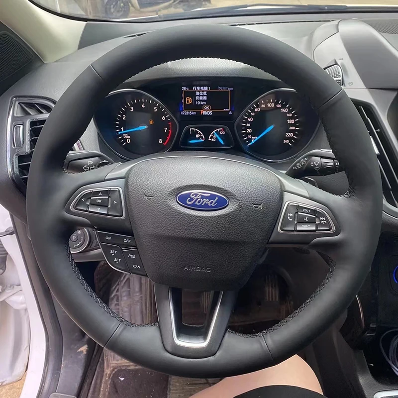 

For Ford Focus 3 Kuga 2016-2019 Escape C-MAX Ecosport 2018-2019 Hand-stitched Non-Slip genuine Leather car Steering Wheel Cover