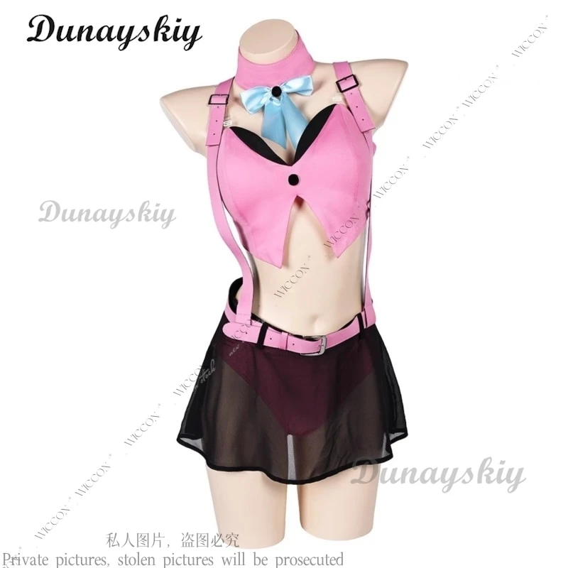 Aeris Aerith Gainsborough Cosplay FINAL FANTASY Costume Wig Pink Suit Skirt Outfit For Adult Women Sexy Swimsuit Bikini Set