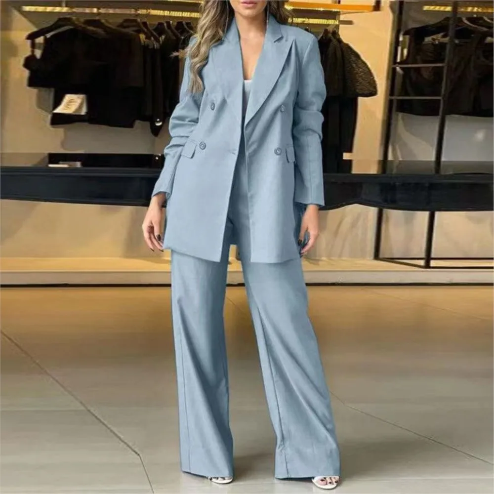 

2025 Women's Fashion Professional Suit Solid Color Casual One-button Lapel Suit Jacket + Suit Pants 2 Piece Set Commuting Office