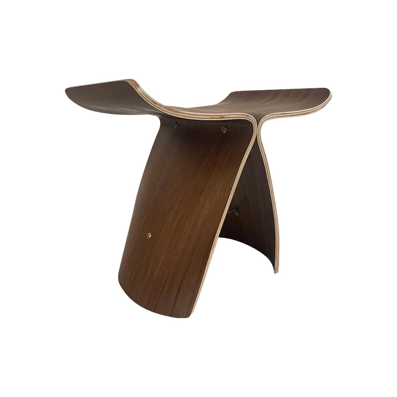 

Butterfly stool creative home simple curved wood low stool walnut log color solid wood curved board log chair