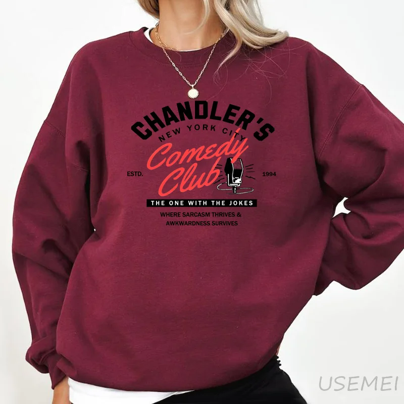 Chandler Friends Sweatshirt 90s TV Show Nostalgia Pullover Hoodie Long Sleeve Printed Sweatshirts Female Womans Clothing Top