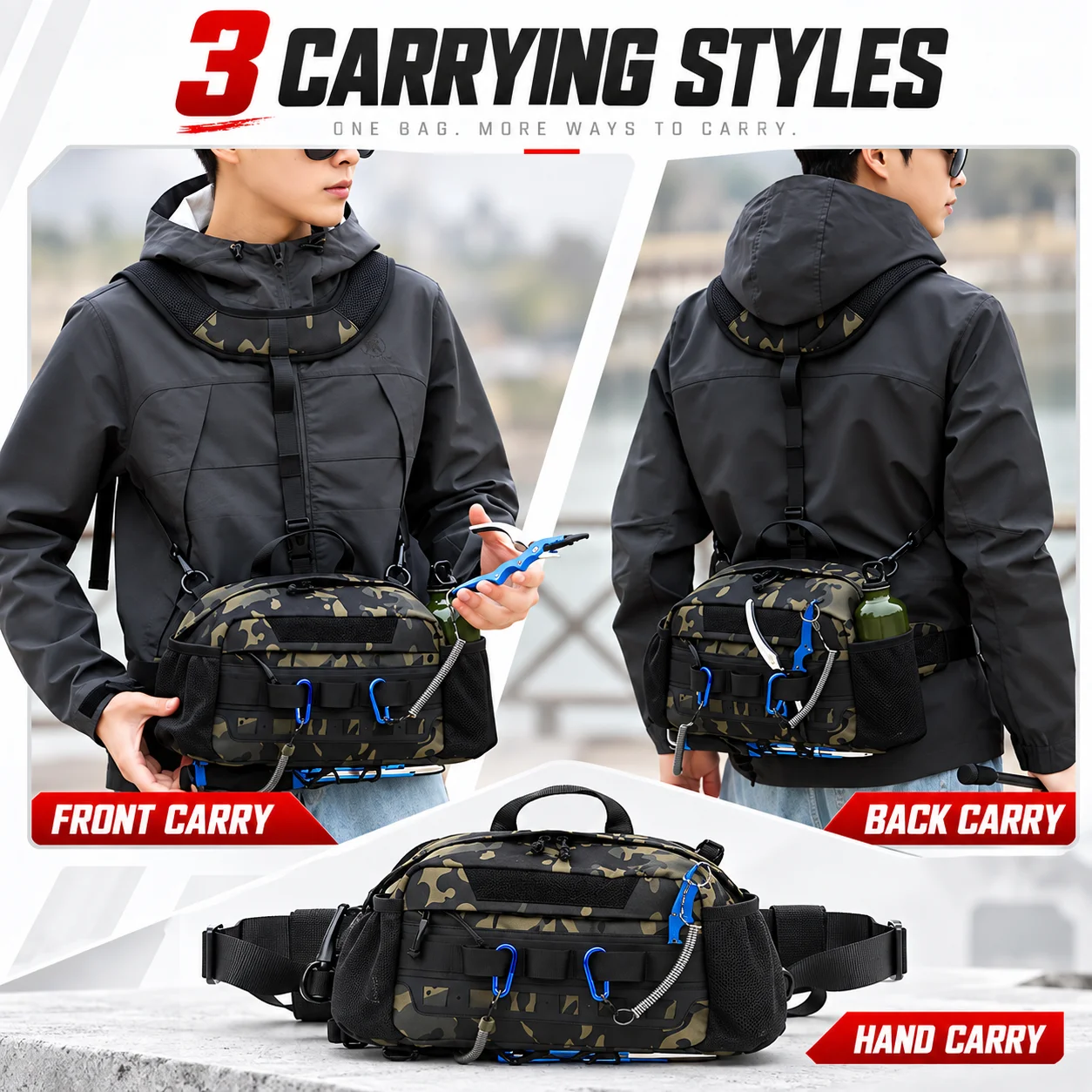 Men's Fishing Bag Molle Waist Pack Lightweight Hiking Backpack Outdoor Camping Travel Utility Fanny Pack Multi Pocket Storage