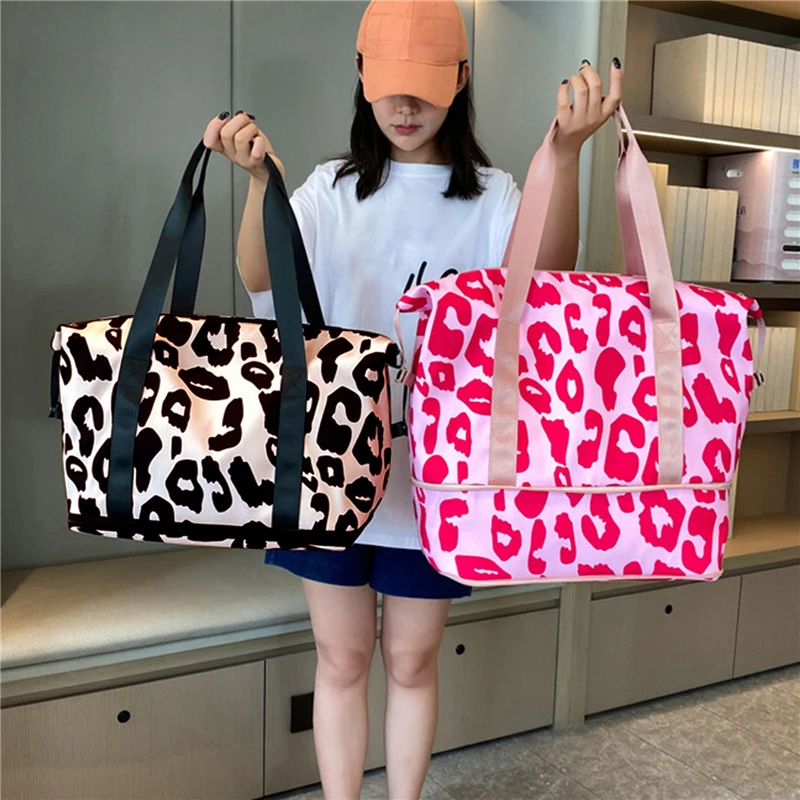 Bolsa de viaje con patrón de vaca para mujer, bolso de gran capacidad, separación seca y húmeda, bolsa de equipaje de Fitness de ocio, bolsa de