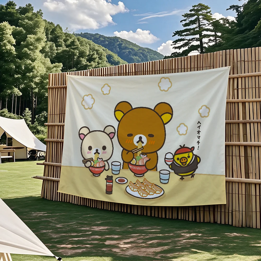 Niedliche Cartoon-Wandteppiche mit zwei Bären und R-Rilakkuma-Flagge, für Partys im Freien, Schlafzimmer, Wohnzimmer, Schlafsäle, Wanddekoration, Banner, Geschenke – Detail 10