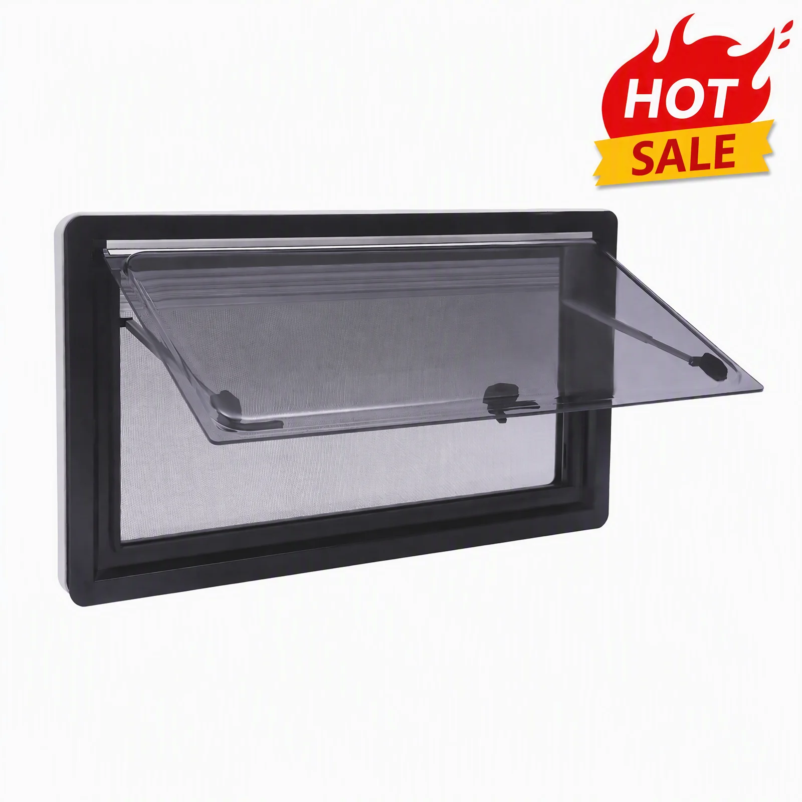 RV Caravan Hinged Window, Durable Ventilation Window 900*500mm for Motorhome, Dual-Layer Acrylic, Aluminum ABS Frame, Sunshade with Nylon Mesh