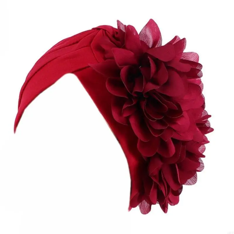 Jilbab Poliester Berat Warna Solid Bunga dengan Topi Kerudung Gaya Bebas Penggunaan Elastis untuk Penutup Kepala Wanita