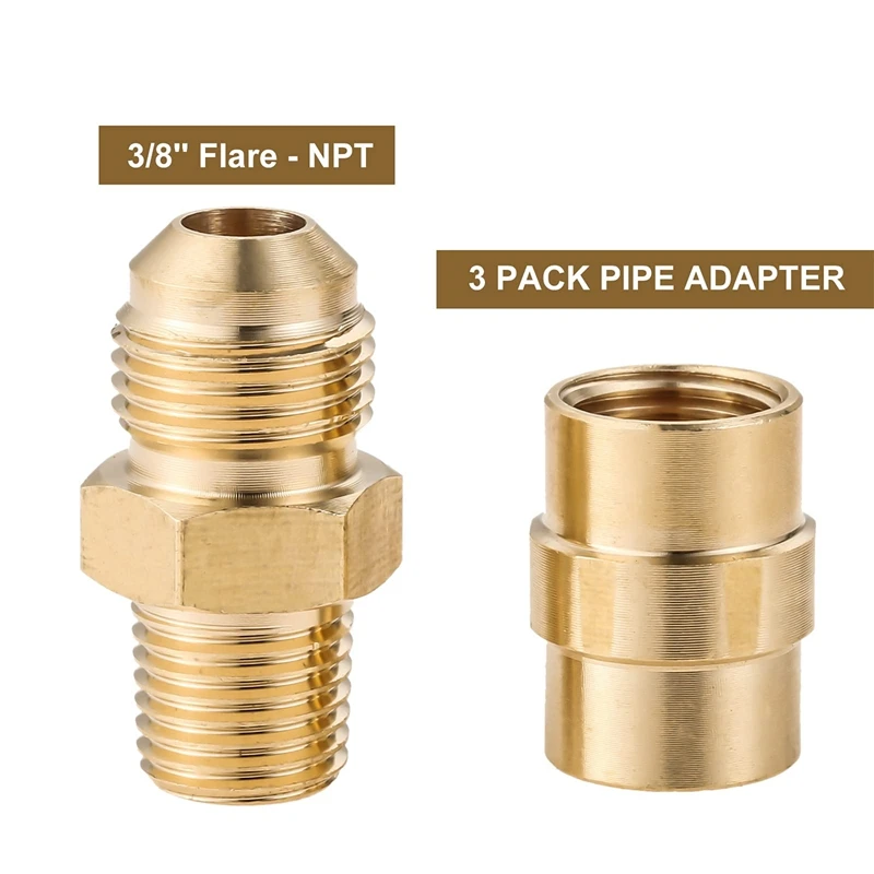 3 Pack QCC1 Nut Propane Tank Cylinder Adapter, Brass 1/4 Inch NPT Male, 3/8 Inch Flare X 1/4 Inch Male Pipe Fitting