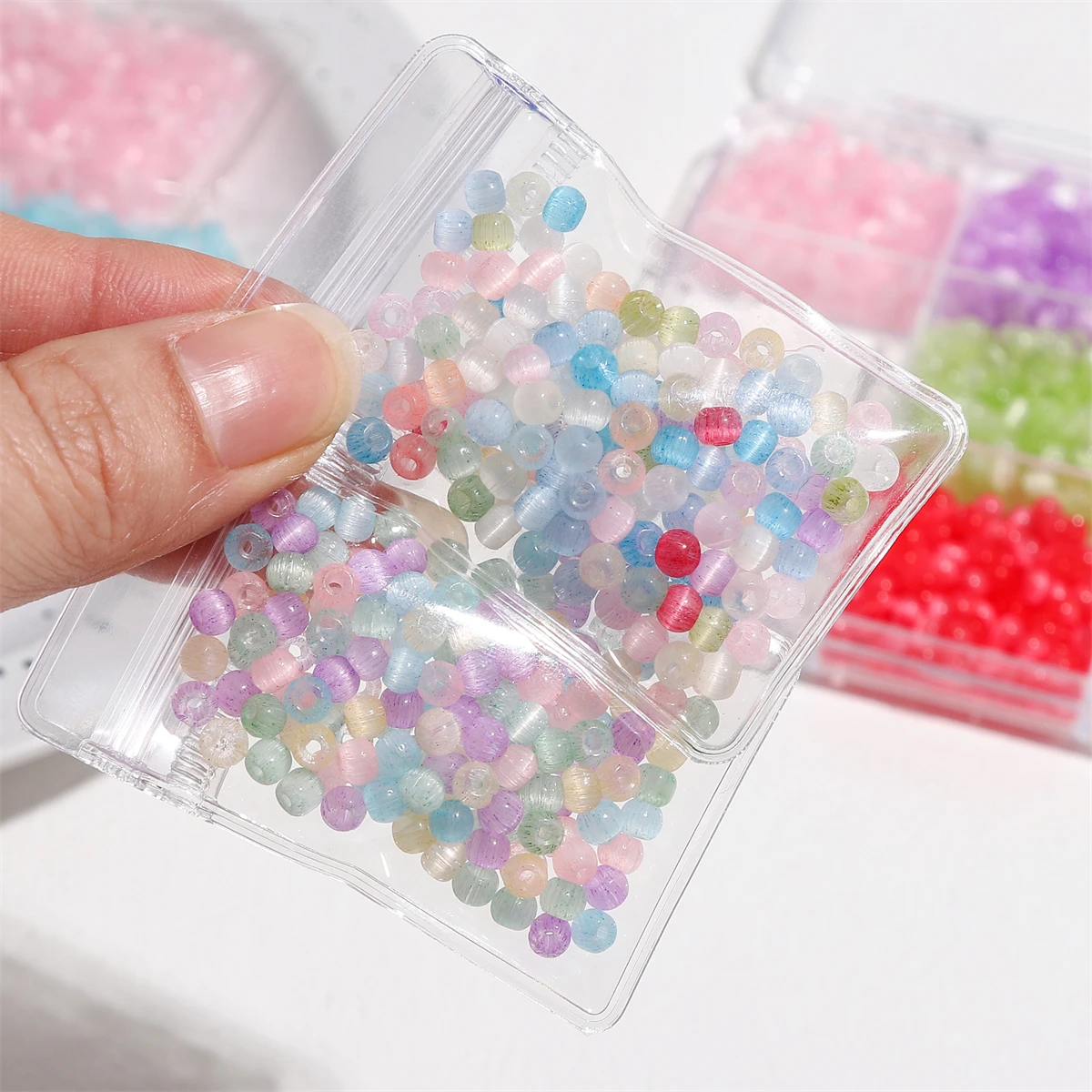 37-150 Stück 4/6mm bunte Katzenaugen-Glasperlen, runde Abstandshalterperlen, lose Perlen für die Schmuckherstellung, DIY-Armband, Handyketten-Materialien