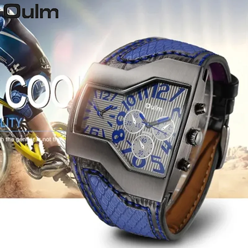 Oulm Top Luxury Brand Men Quartz Watches Double Time Show Snake Band Casual Male Sports Watches Clock Hours Relogio Masculino