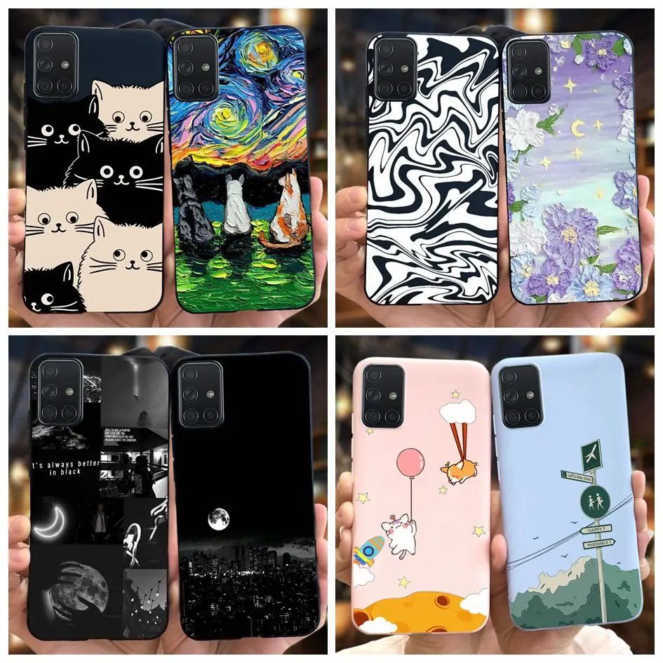 For Samsung Galaxy A51 A71 4G Case SM-A515F SM-A715F Phone Cover Cute Cat Flower Silicone Shockproof Bumper For Samsung A31 Capa