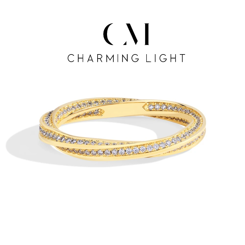 

CHARLING Pure 18K 14K 10K Gold Moissanite Lab Diamond Helix Eternity Band Engagement Birthday Fine Jewelry rings for Women Men