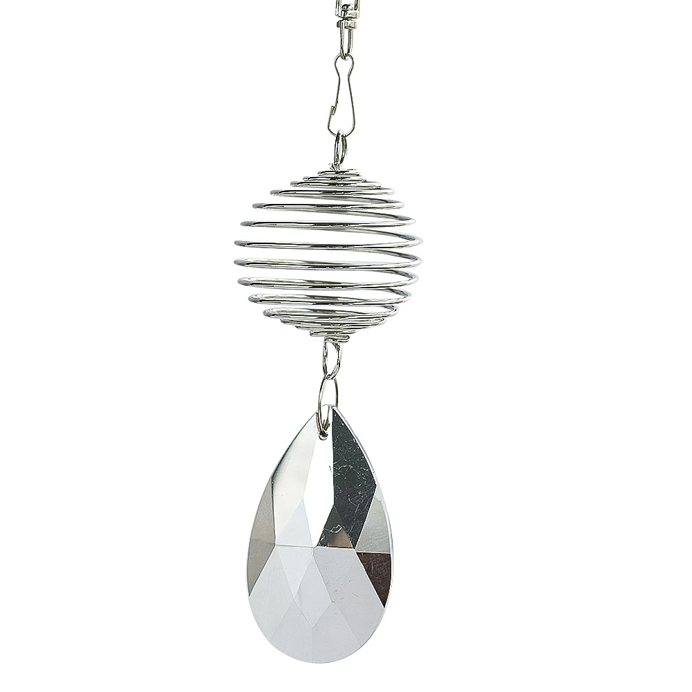 Metal Threaded Spring Cage Hooks Color Crystal Wind Chimes Hanging Faceted Prism Pendant Suncatcher Garden Vane Decoration Craft