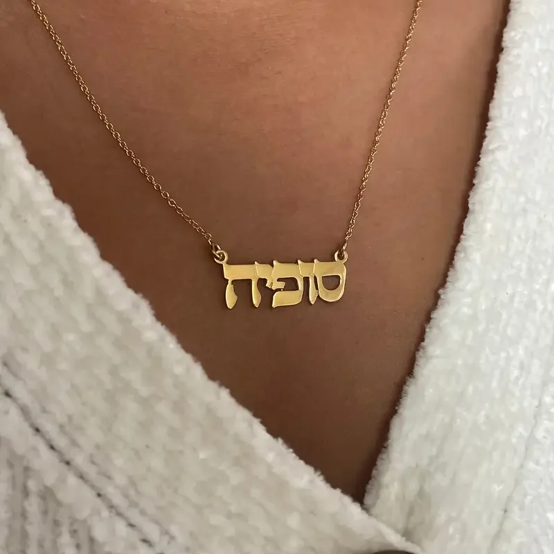 

Custom Hebrew Name Necklace For Women Personalized Name Hebrew Israel Necklaces Stainless Steel Jewelry Waterproof Accessories