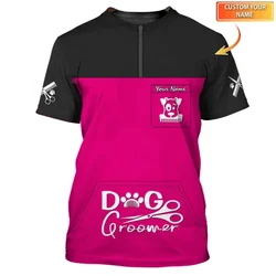 Pet Grooming Shop Customized Name and Logo T Shirts Women's Casual Uniform Tees Dog Groomer Personalized Pullover Plus Size 6XL