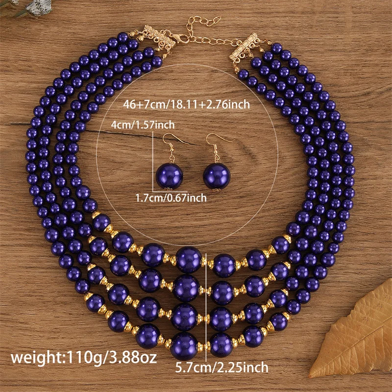 

Trendy Multi-layer Bridal Wedding Jewelry Sets Women Blue Plastic Beads Necklace Earrings Set African Beads Jewelry Set Gifts