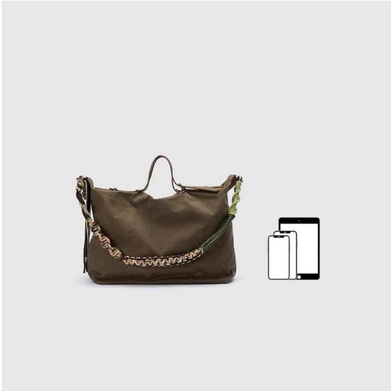 American Retro Workwear Style Oversized Capacity Handbags Tassel Woven Pendant Versatile Commuting Shoulder Crossbody Bag Trendy