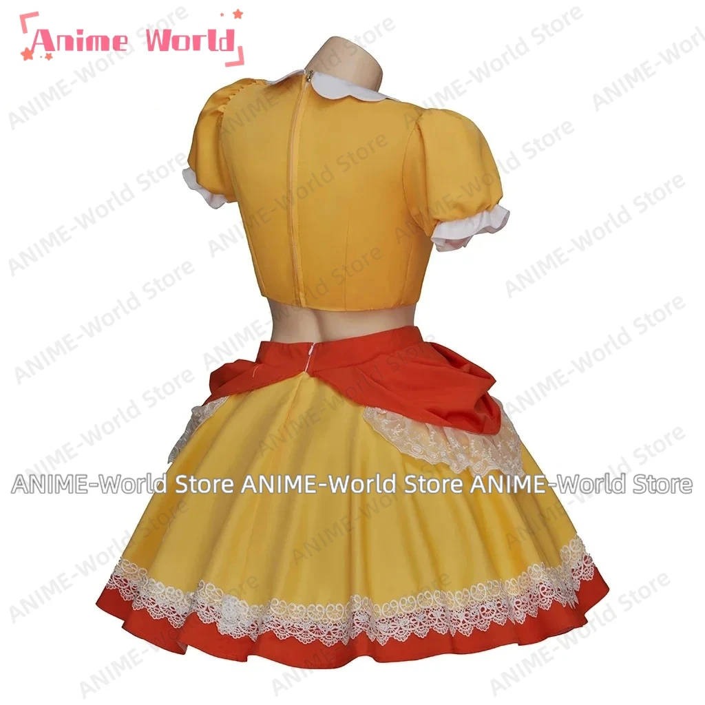 《Custom size》Princess Cosplay Peach Daisy Costume Women\'s Orange Crop Top Skirts Ball Gown Role Play Dress Halloween Party Wig