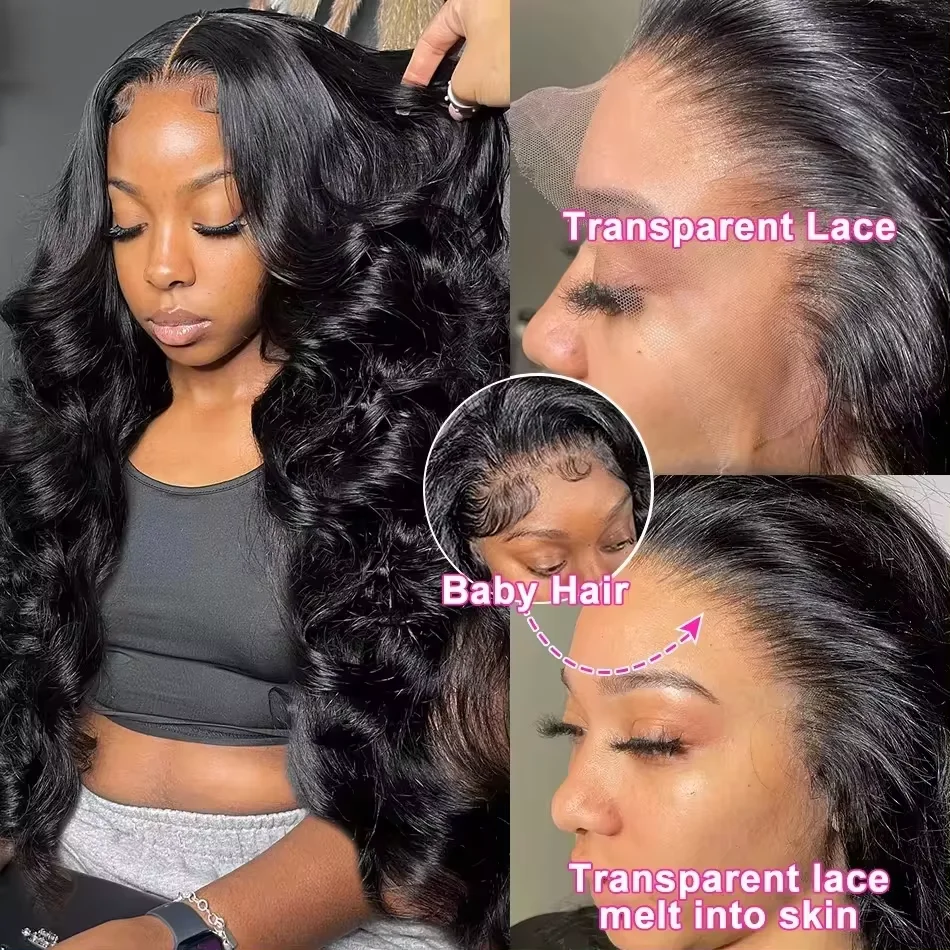 Wig 13x4 13x6 HD Body Wave Lace Front Wig sebelum dipetik transparan Lace Frontal Wig dengan kepadatan 200 rambut manusia untuk wanita warna hitam