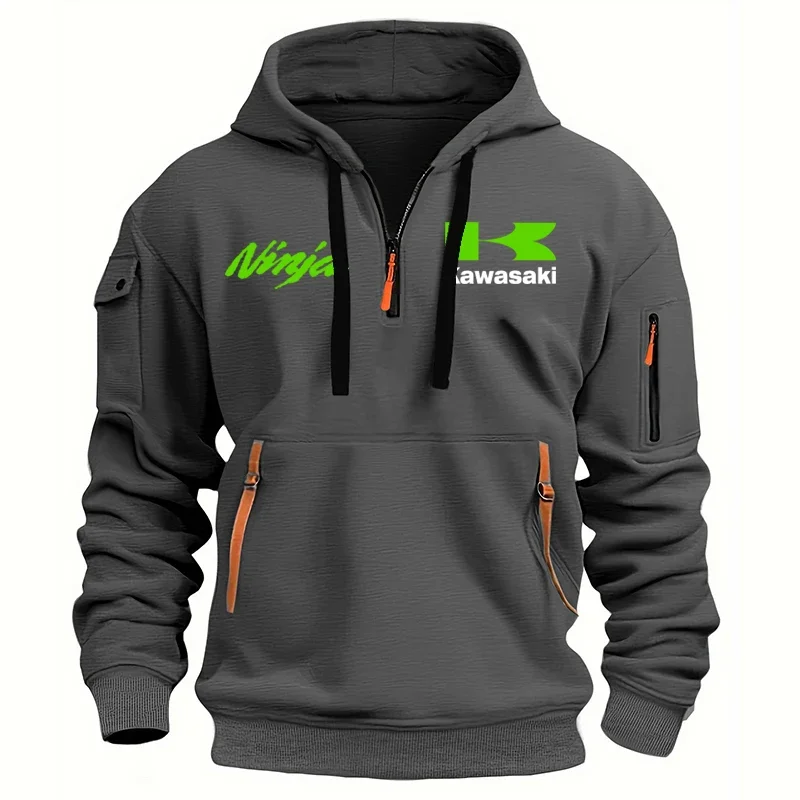 가와사키 닌자 로고 오토바이 레이싱 팀 남자 하프 지퍼 까마귀 봄 가을 남성 운동복 스포츠 남성 풀오버 의류