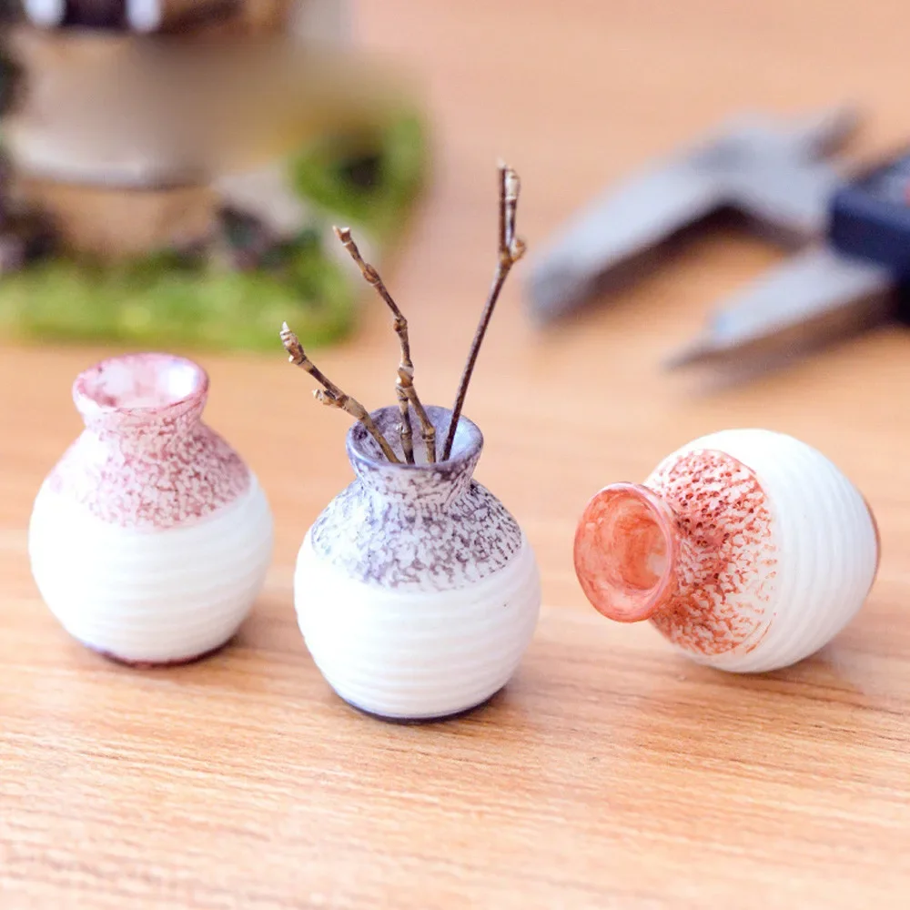 

Mini Resin Flower Vase Miniature Garden Ornament Kit Diy Fairy Garden Dollhouse Decoration Accessories Fine Mouth Vase Home