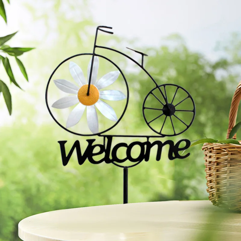 

Outdoor Windward Wrought Iron Bicycle Sunflower Windmill Creativity Welcome Ornaments Garden Villa Decoration Landscaping Crafts