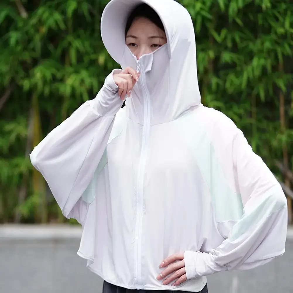 2024 Women Sunscreen Hat Ice Silk Clothing Summer Big Coat Protection Hat Shirt Clothing Edge Short UV With Sun Size Outdoo M4R4