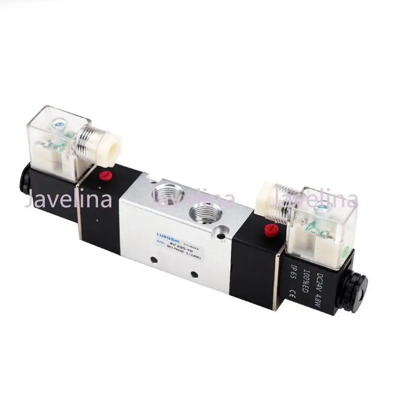 Detalhe 4 de Válvula solenoide Pneumatic solenoid valve three position five way reversing valve dual coil 4V230C-08 electromagnetic control valve 220V/DC24V Pneumática